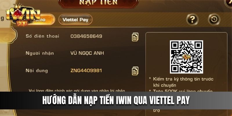 Hướng dẫn nạp tiền IWIN Qua Viettel Pay